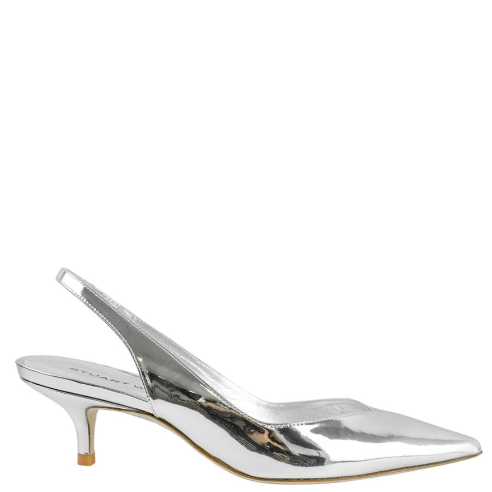 Sz 7.5 Nib Stuart Weitzman Eva 50 Silver Women's Slingback Heels - Picture 2 of 11